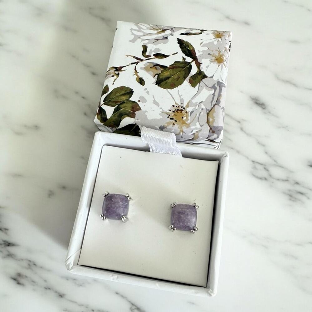 JCL 925 Sterling Silver Amethyst Stone Stud Earrings Gift Boxed Elegant Jewelry